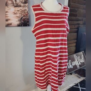 Red and White Striped Sleeveless Dress #248